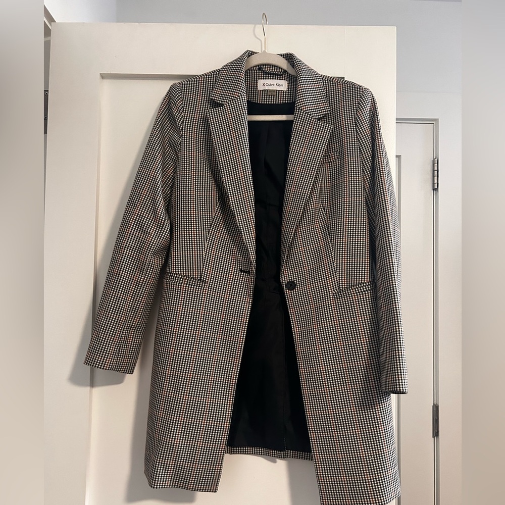 Calvin Klein Black, White, Brown Houndstooth Blazer
